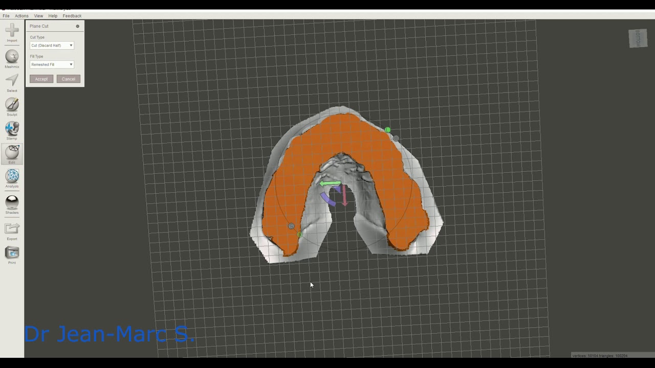 Meshmixer 1 (Plane Cut et Transform ): les bases pour son utilisation dans le domaine dentaire
