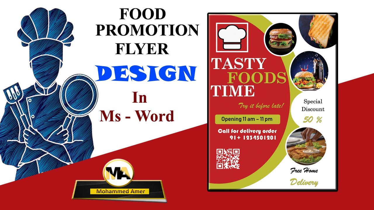 Food promotion Flyer Design in ms word || Tasty 😋 Food Promotion poster बनाने का आसन तारिका