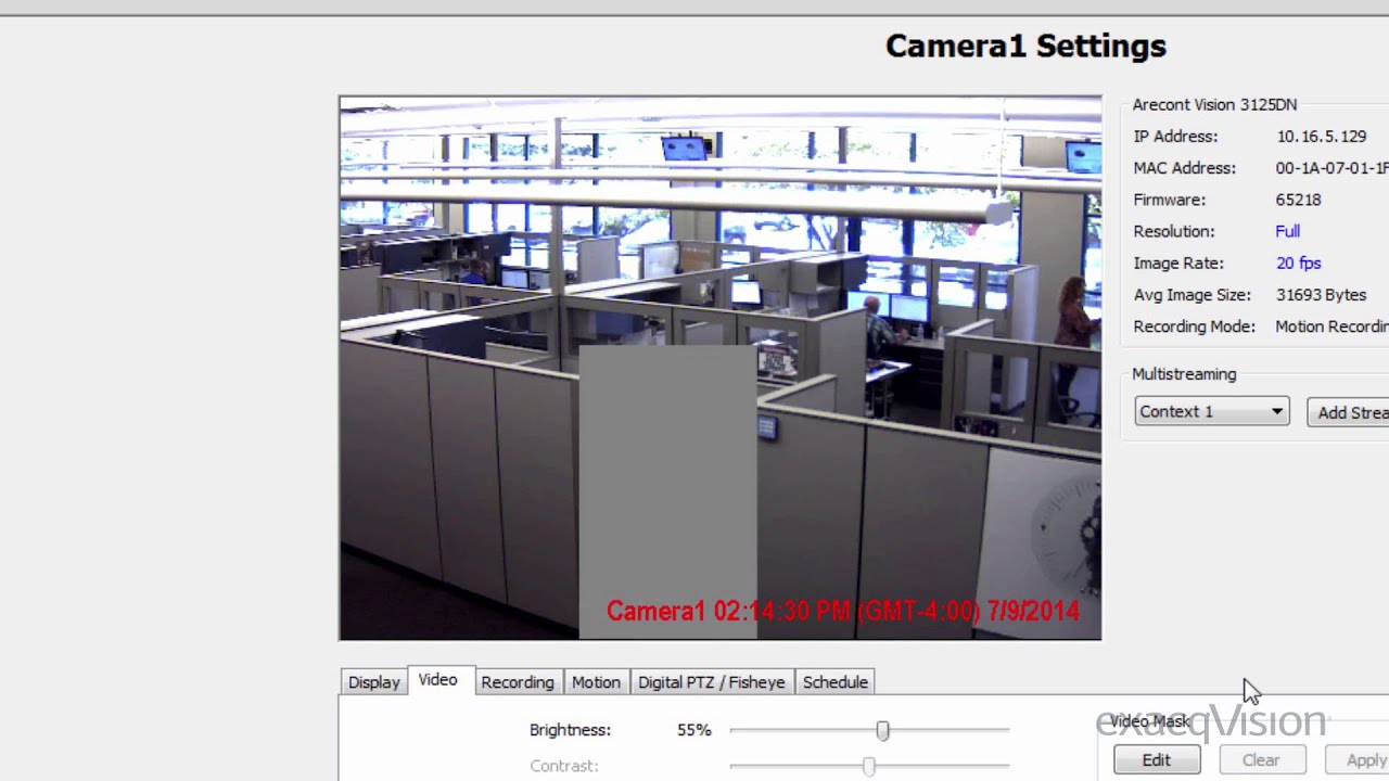 IP Camera Settings Page, exacqVision