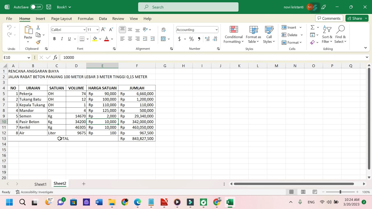 Belajar Bangunan Episode 1 Membuat RAB Jalan Rabat Beton K175 file Excel Bisa di Download