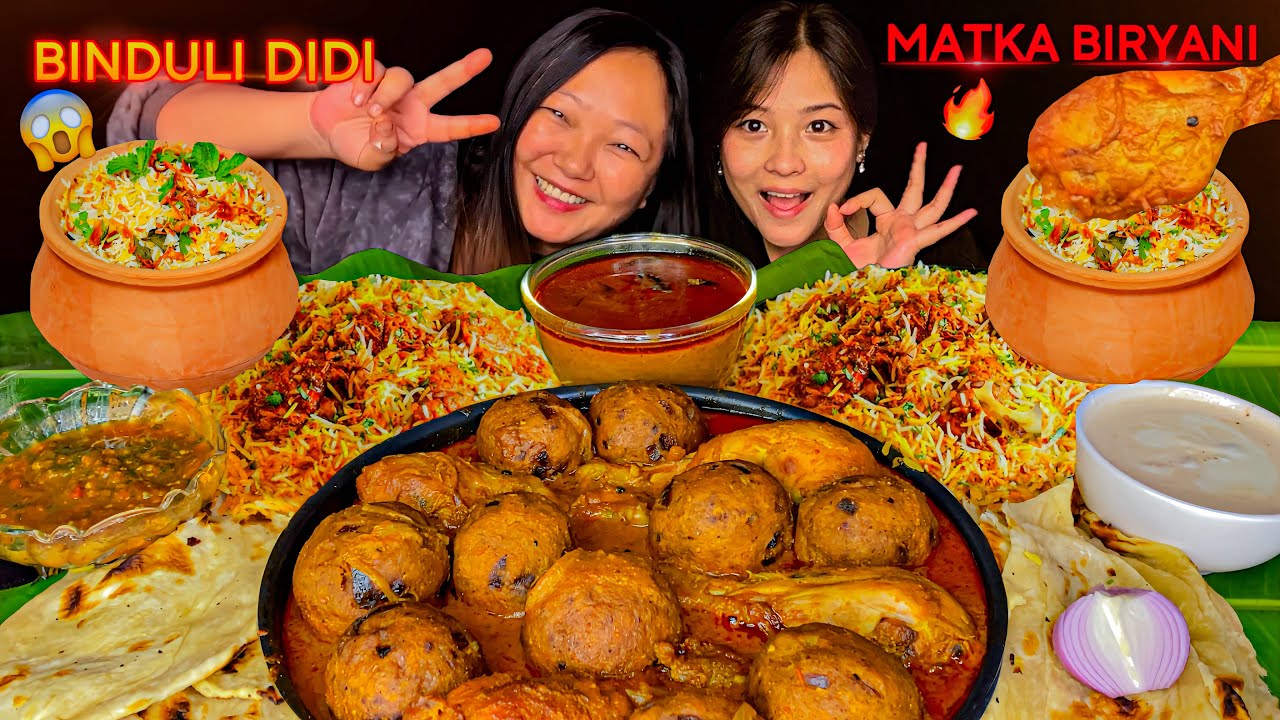 INDIAN FOOD MUKBANG@Binduli MATKA BIRYANI & SPICY CHICKEN KOFTA GRAVY WITH NAAN & SPICY ACHAR🔥