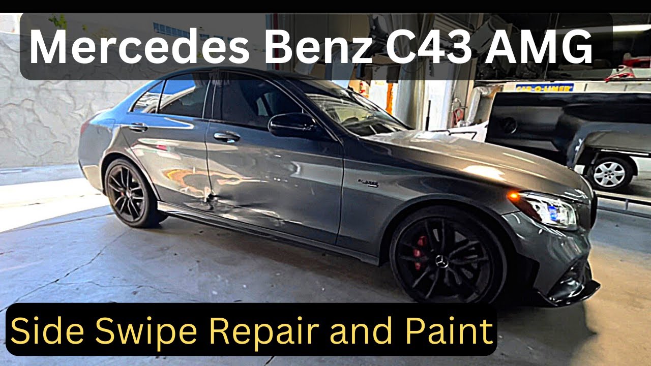 РЕМОНТ И ПОКРАСКА Mercedes Benz C43 AMG - вся боковая часть после аварии, краска PPG