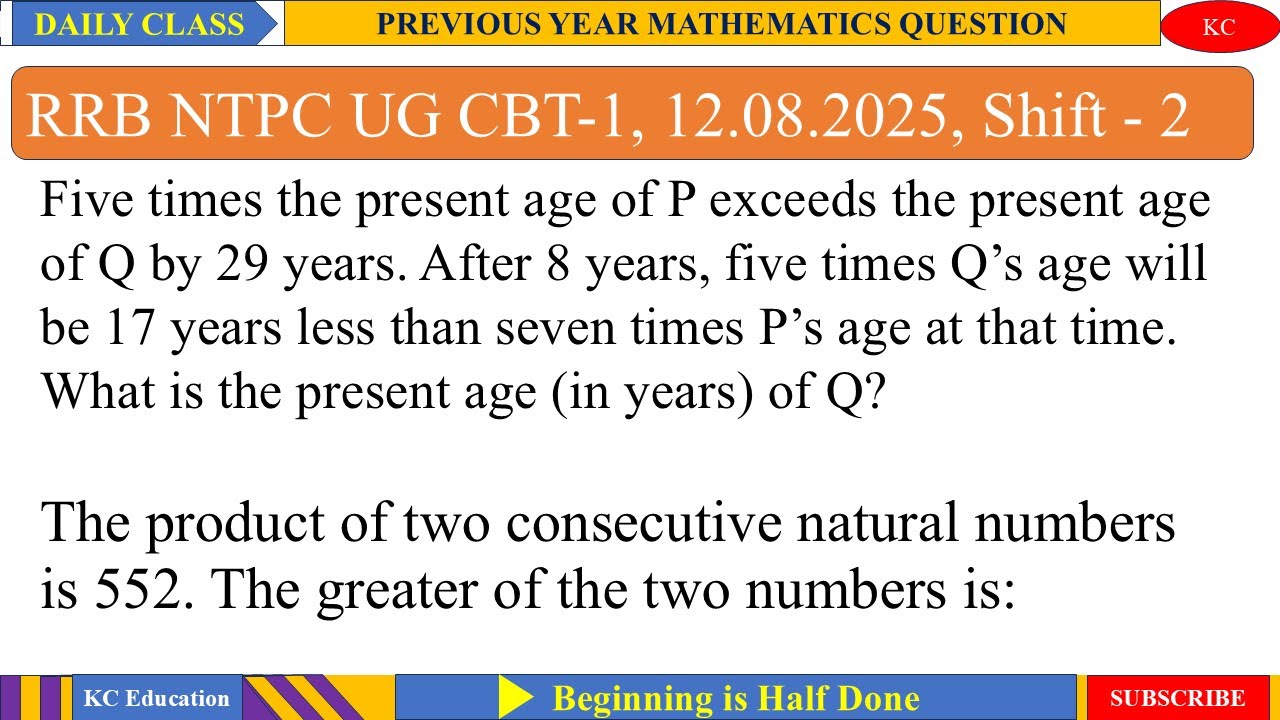 Five times the present age of P exceeds the present age of Q by 29 years. After 8 years