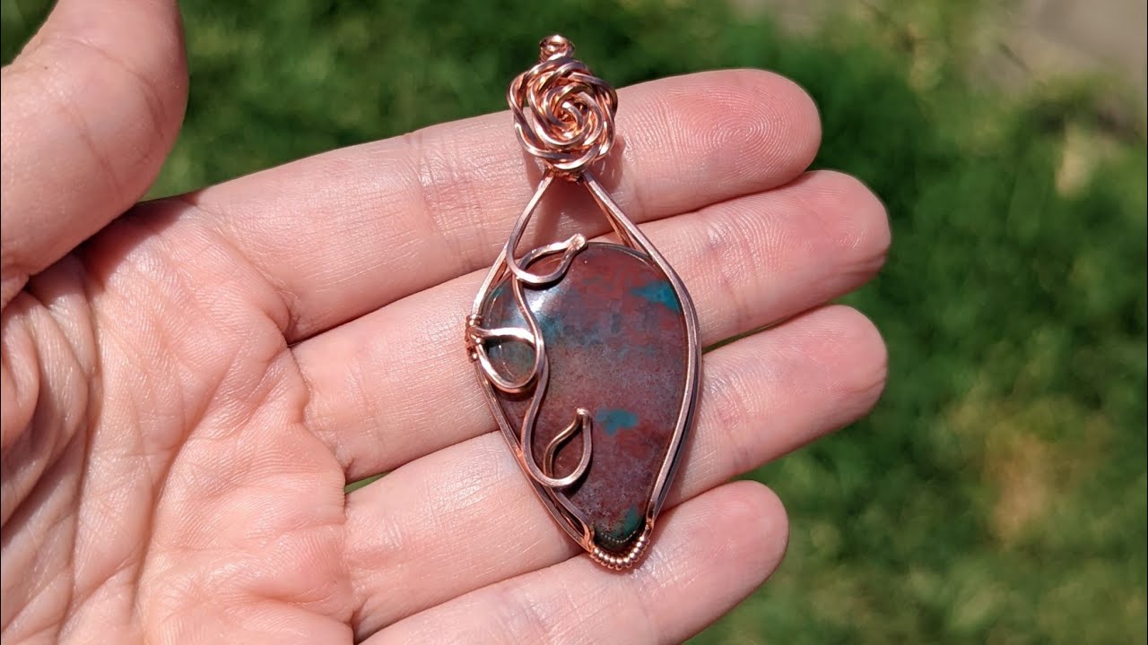Rose Flower Cabochon Wire Wrapped Pendant Tutorial