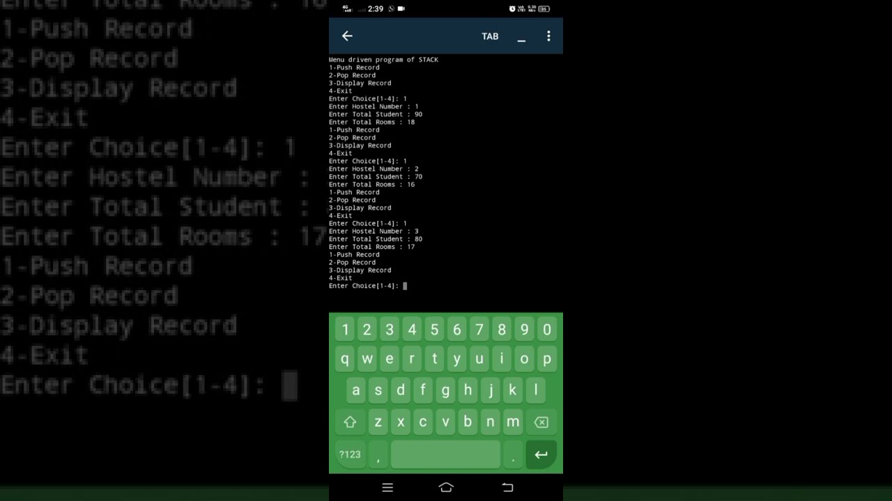 Menu driven program of stack