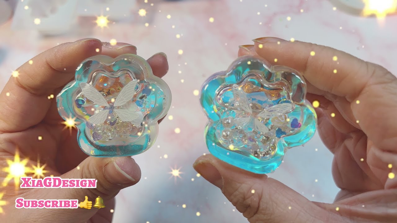 Clear holographic cat paw shaker tutorial kawaii epoxy resin handmade