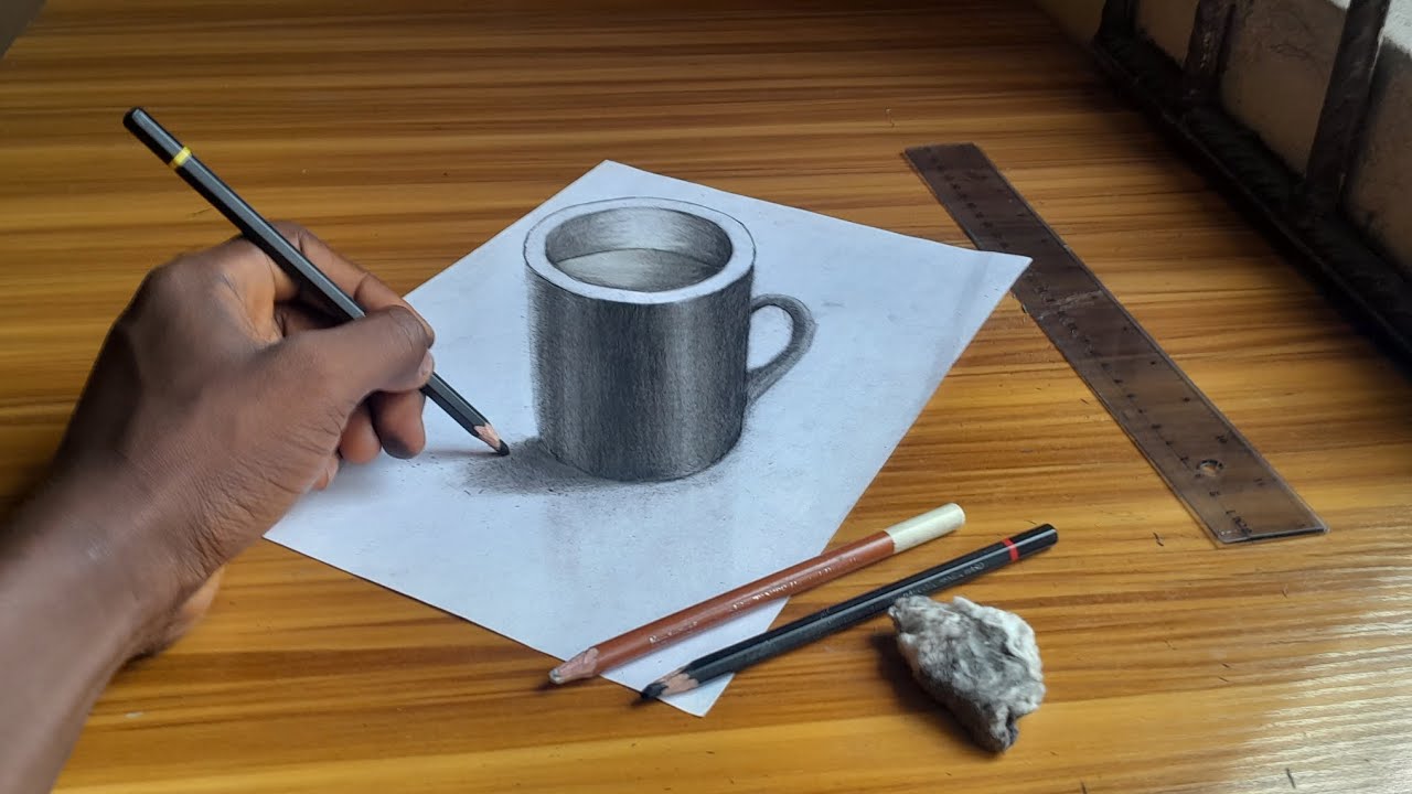 3D-рисунок чашки — трюковое искусство на бумаге — ускоренная съемка