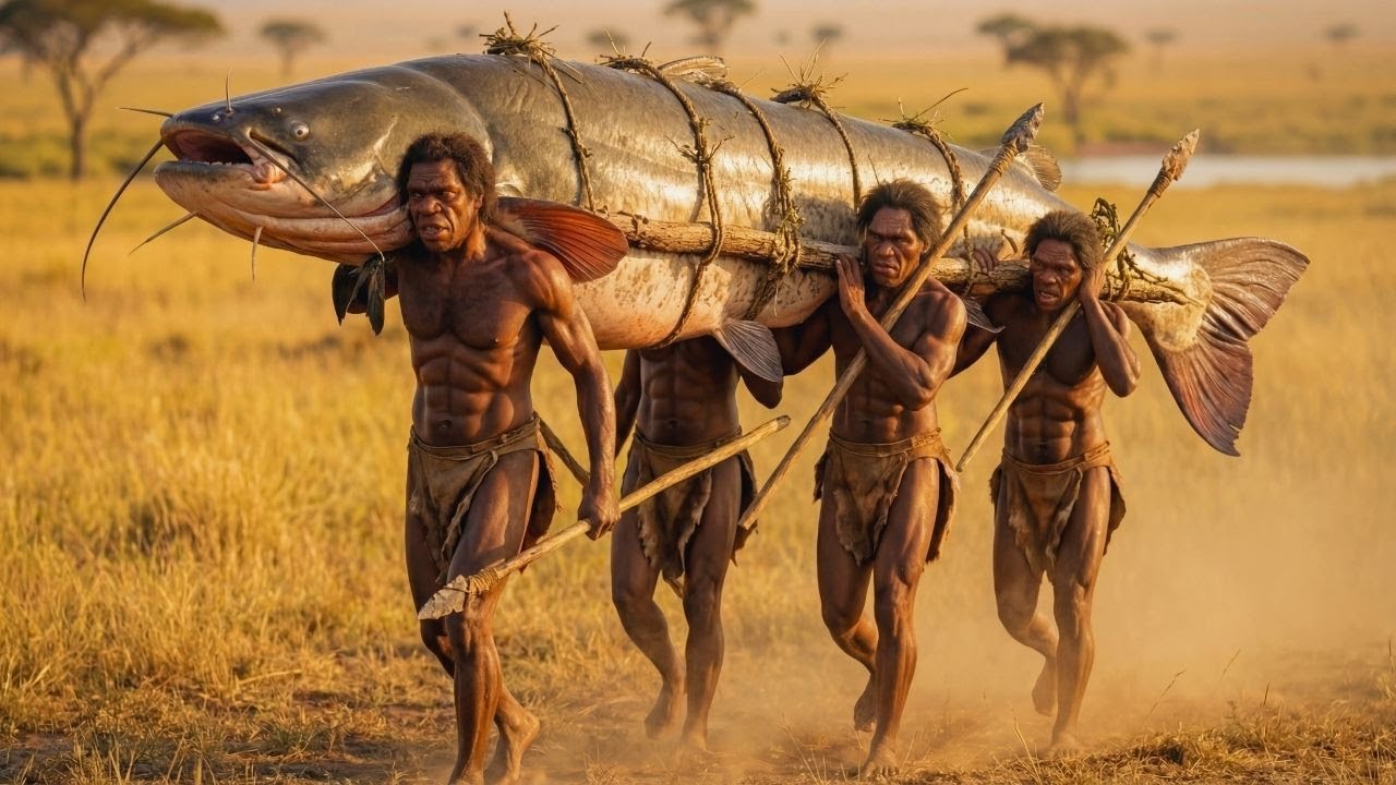 Life 3.1 Million Years Ago: Homo habilis vs Prehistoric Giant Catfish – A Fight for Survival