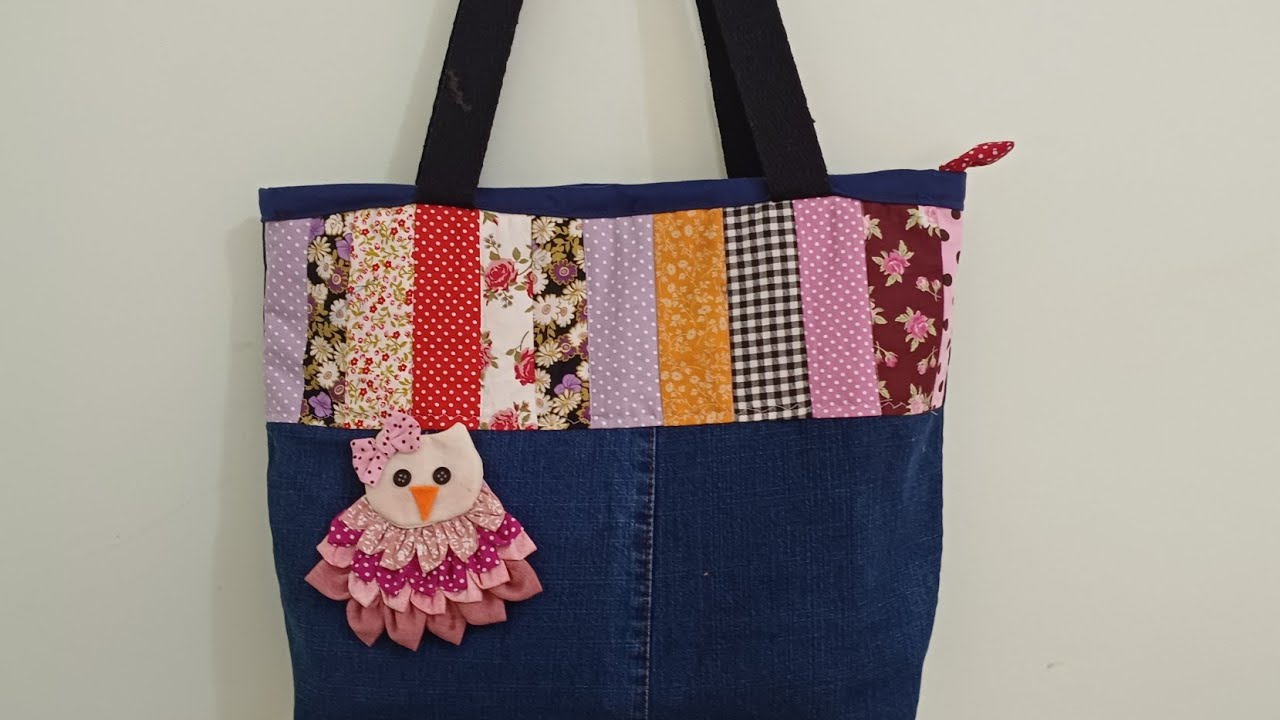 com retalhos e um jeans usado  ( primeira parte)bolsa jeans passo a passo #retalhos #patchwork