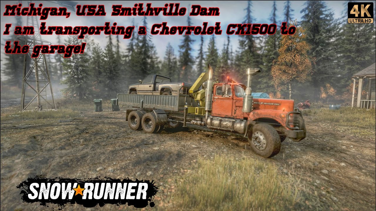 SnowRunner Michigan, USA Smithville Dam, Transporting a Chevrolet CK1500 to the garage!