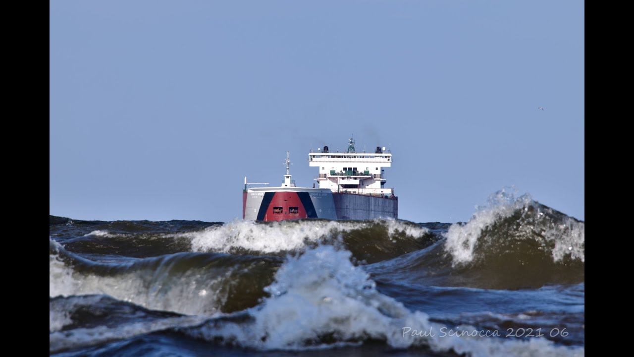 Will the rogue wave splash them ? Port -Starboard views of the Edgar B Speer  Duluth Arrival 060921