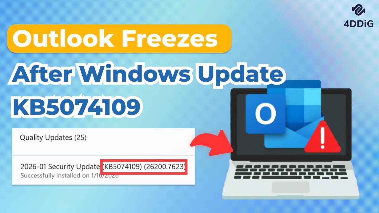 💥Fix Outlook Not Opening / Freezing After Windows 11 KB5074109 Update | Tenorshare 4DDiG
