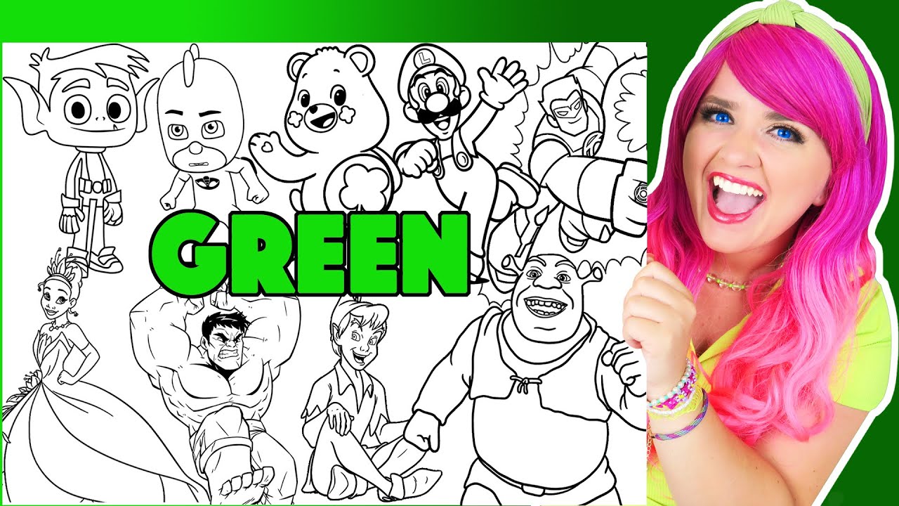 Coloring All GREEN Characters | Shrek, Luigi, Gekko, Tiana, Hulk, Peter Pan, Beast Boy & More