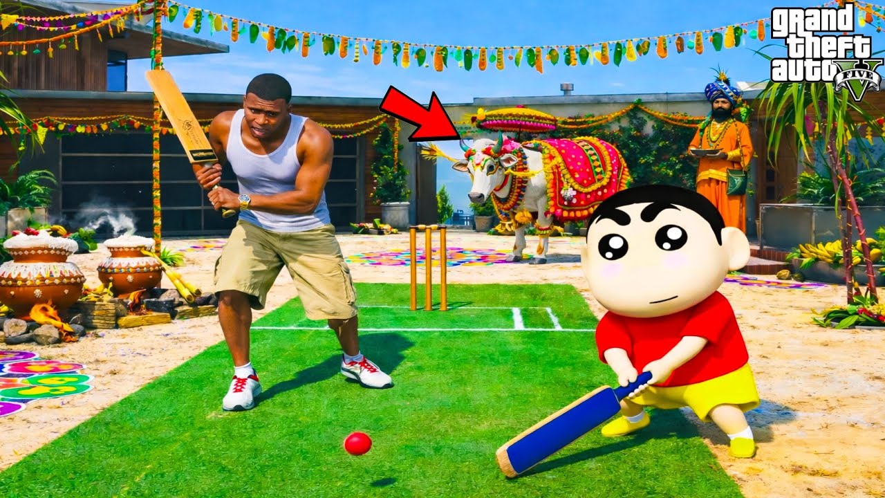 Franklin & Shinchan Playing Pongal Sankranthi Festival Cricket Game in GTA 5 Telugu