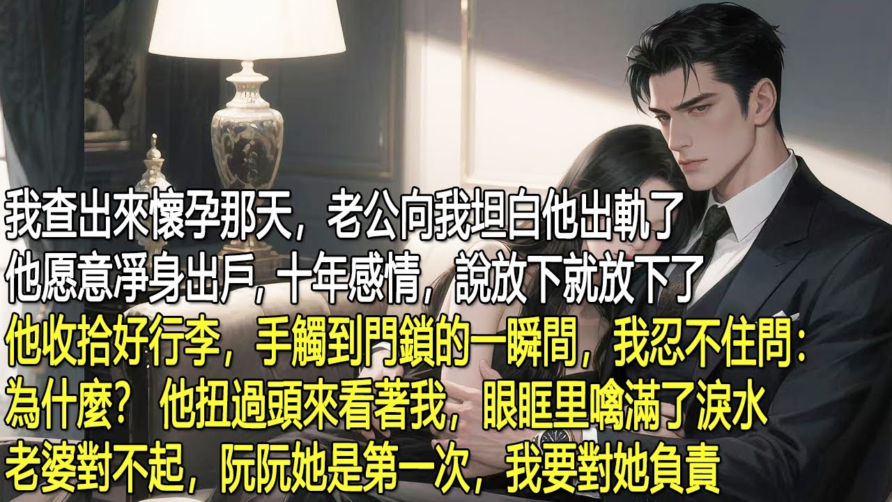 我查出來懷孕那天，老公向我坦白他出軌了他愿意凈身出戶,十年感情說放就放下了他收拾好行李手觸到門鎖的一瞬間，我忍不住問：為什麼？他扭過頭來看著我，眼眶里噙滿了淚水老婆對不起，阮阮她是第一次我要對她負責。
