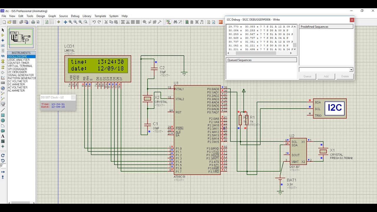8051 microcontroller interfacing with DS1307 RTC