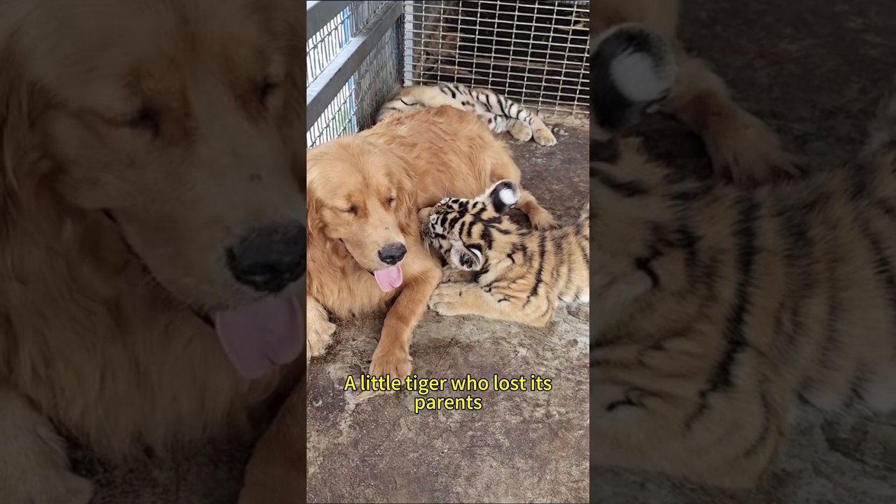 A tiger raised by a dog#animalshorts #cute #rescue #healing #shortvideo #shorts