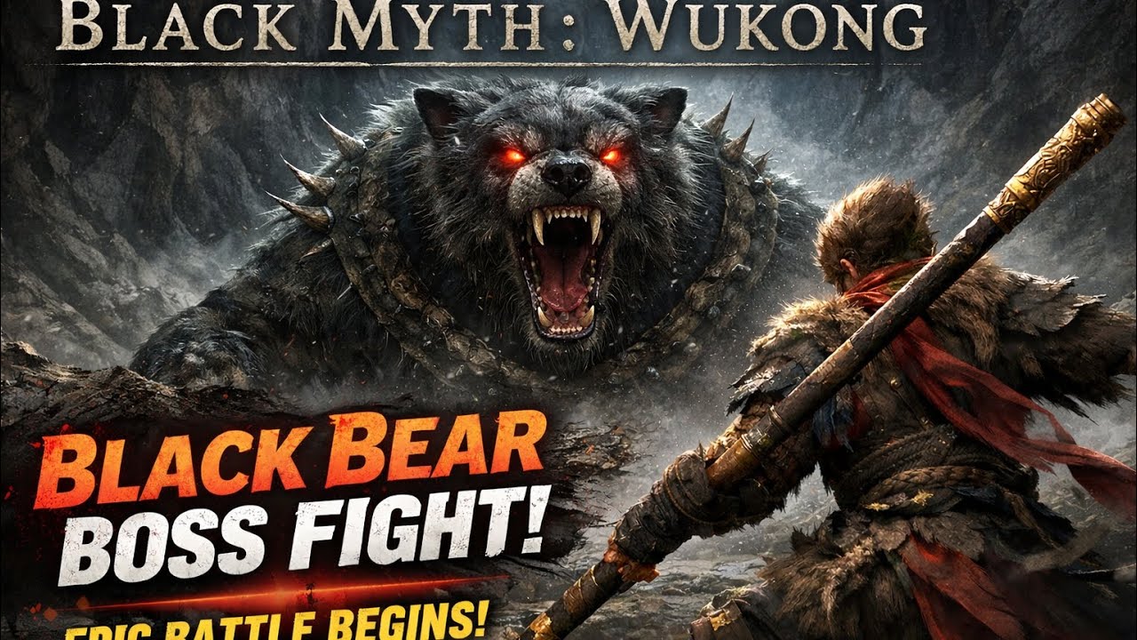 Black Myth: Wukong – Black Bear Guai First Boss Fight! 🐻🔥 #pcgaming#gaming #blackmythwukonggameplay 
