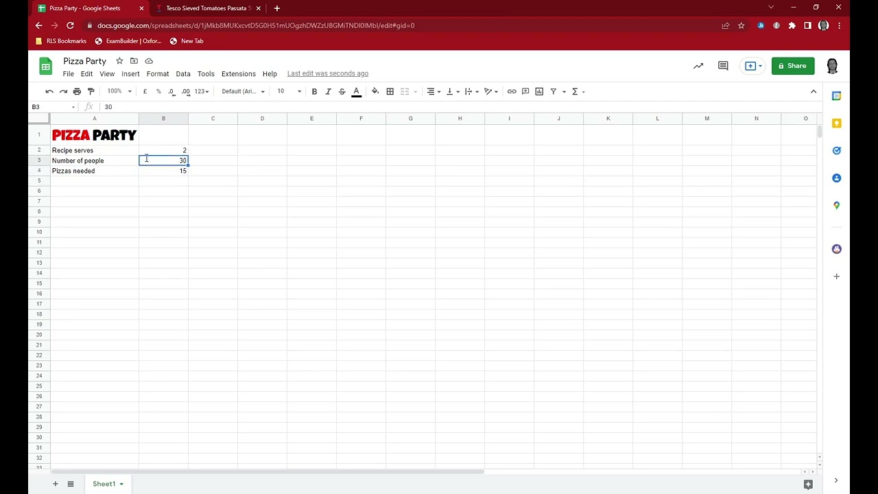 Planning a pizza party using a spreadsheet part 1/4