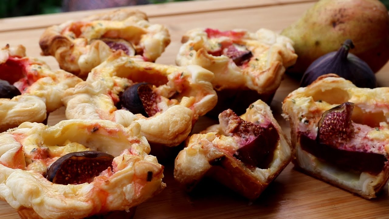 Ziegenkäse Blätterteig Muffins mit Birne, rote Beete und Feigen