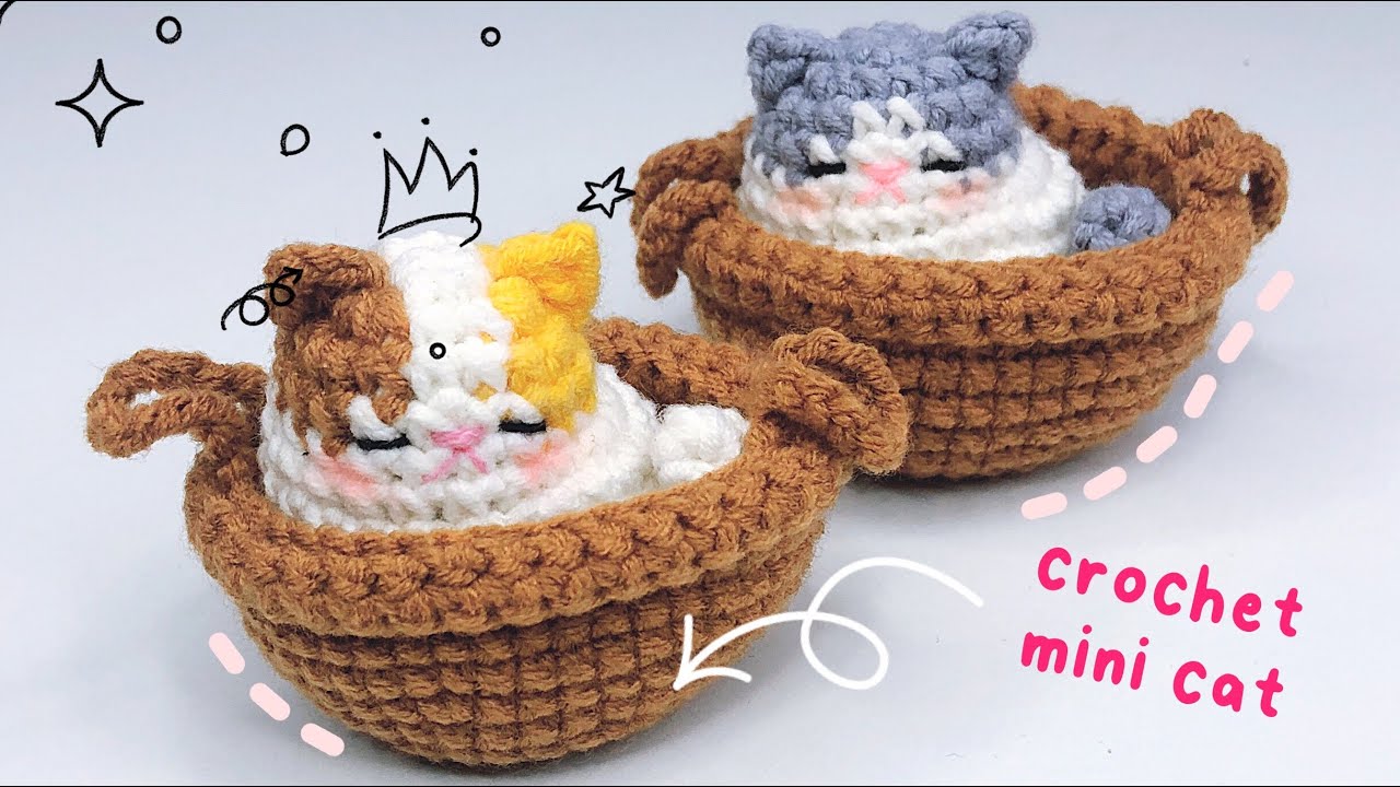 #19 Crochet Mini Cat / Cách Móc Mèo Con Nằm Trong Giỏ / Ốc Sên Handmade