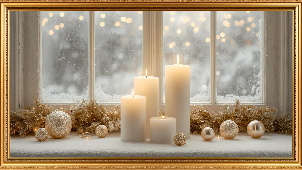 Elegant Christmas Candle Still Life &ndash; 4K Frame TV Art Screensaver | Cozy Winter Window Ambience