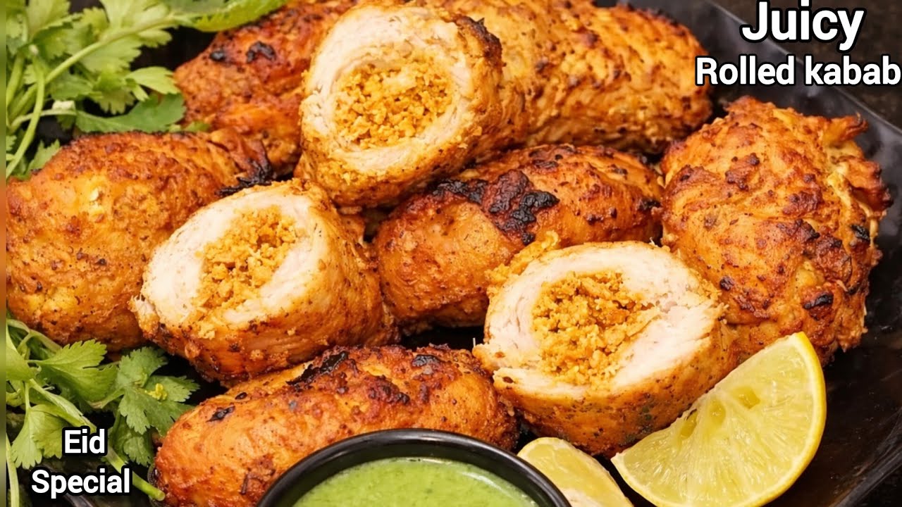 Restaurant Style Chicken Rolled Kabab | Juicy Stuffed Chicken Kabab Recipe | Eid Special 