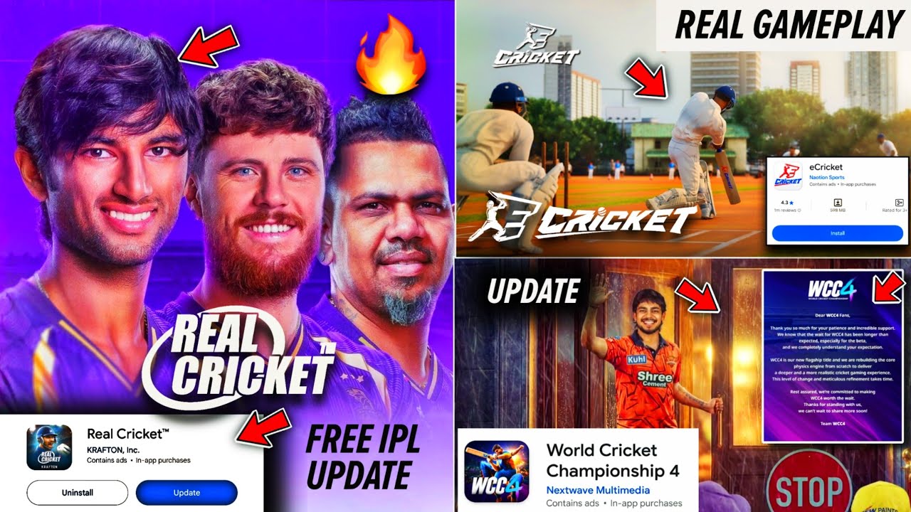 E Cricket APK Gameplay 😱 Real Cricket Fee IPL Update 😍 WCC4 PlayStore Beta Cancel ❌ DC25 Update
