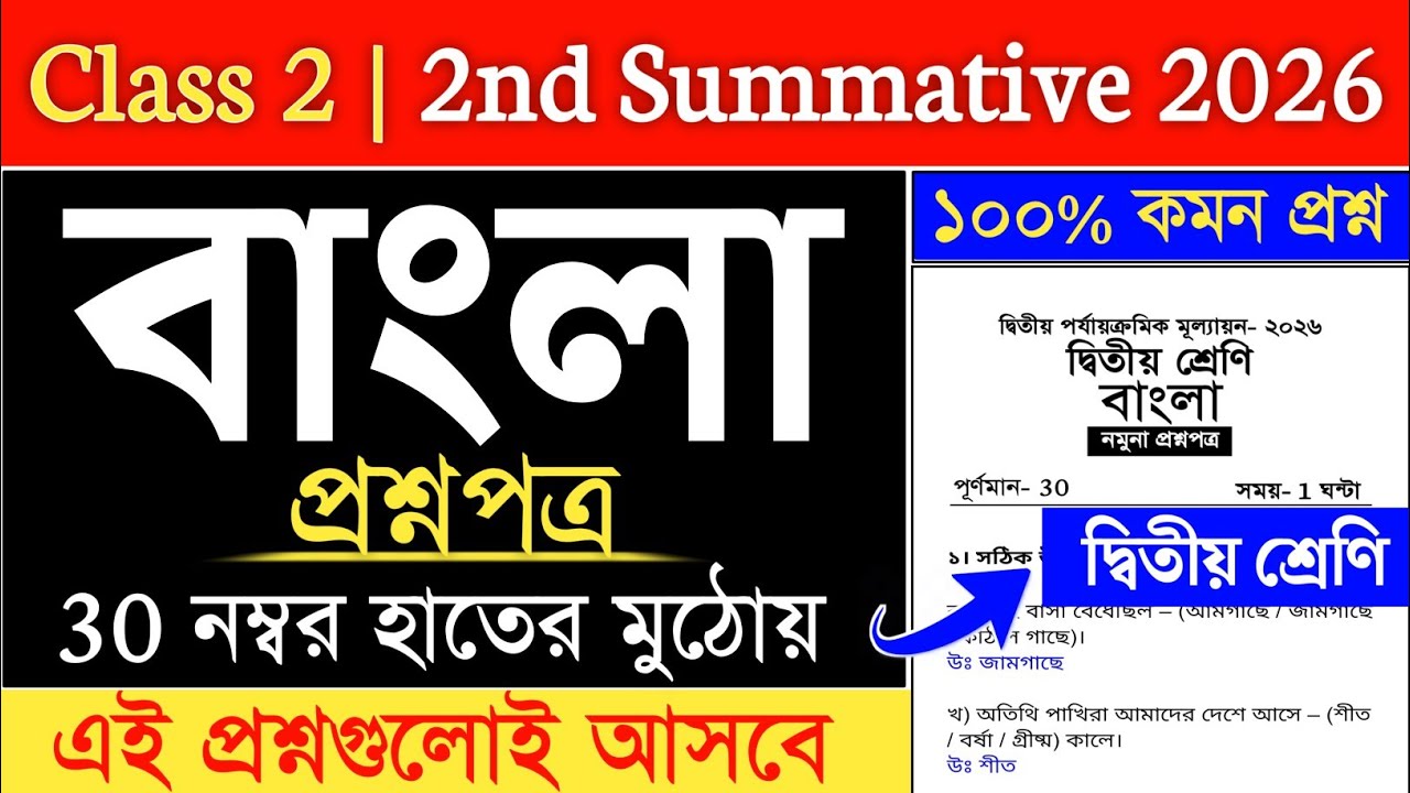 class 2 bangla 2nd unit test 2026 | class 2 2nd unit test 2026 bengali question paper | class 2