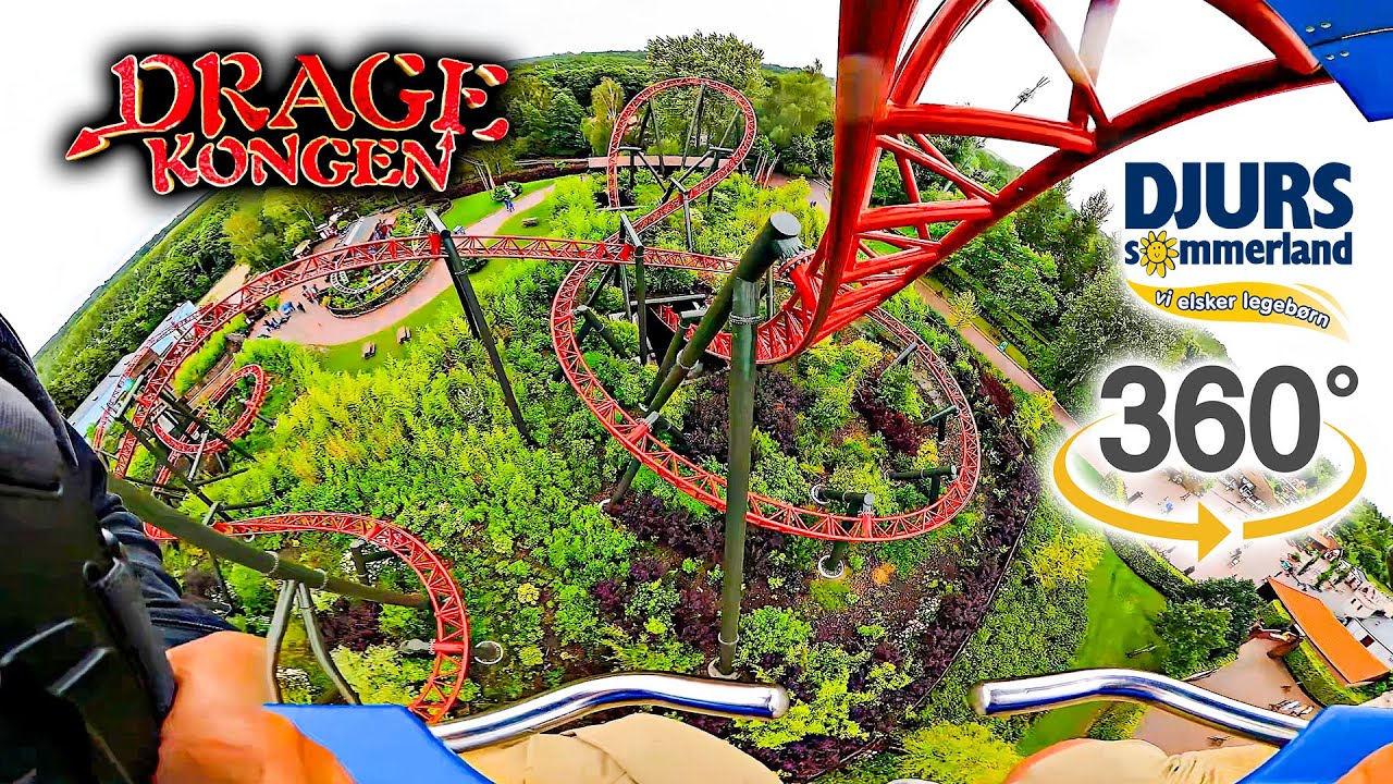 VR 360 DrageKongen Roller Coaster On Ride Front Seat POV Djurs Sommerland 2023 08 07