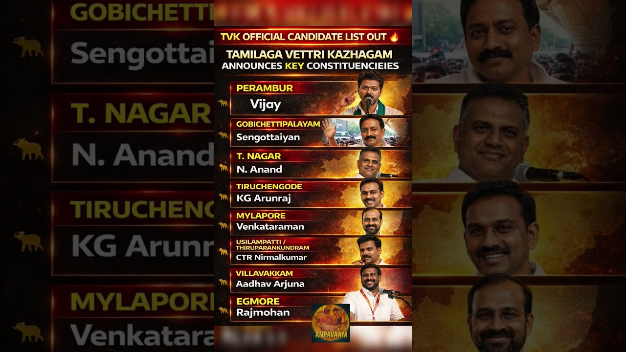 TVK Candidate List OUT! 🔥 Perambur, T Nagar, Egmore & More | Vijay Political Move