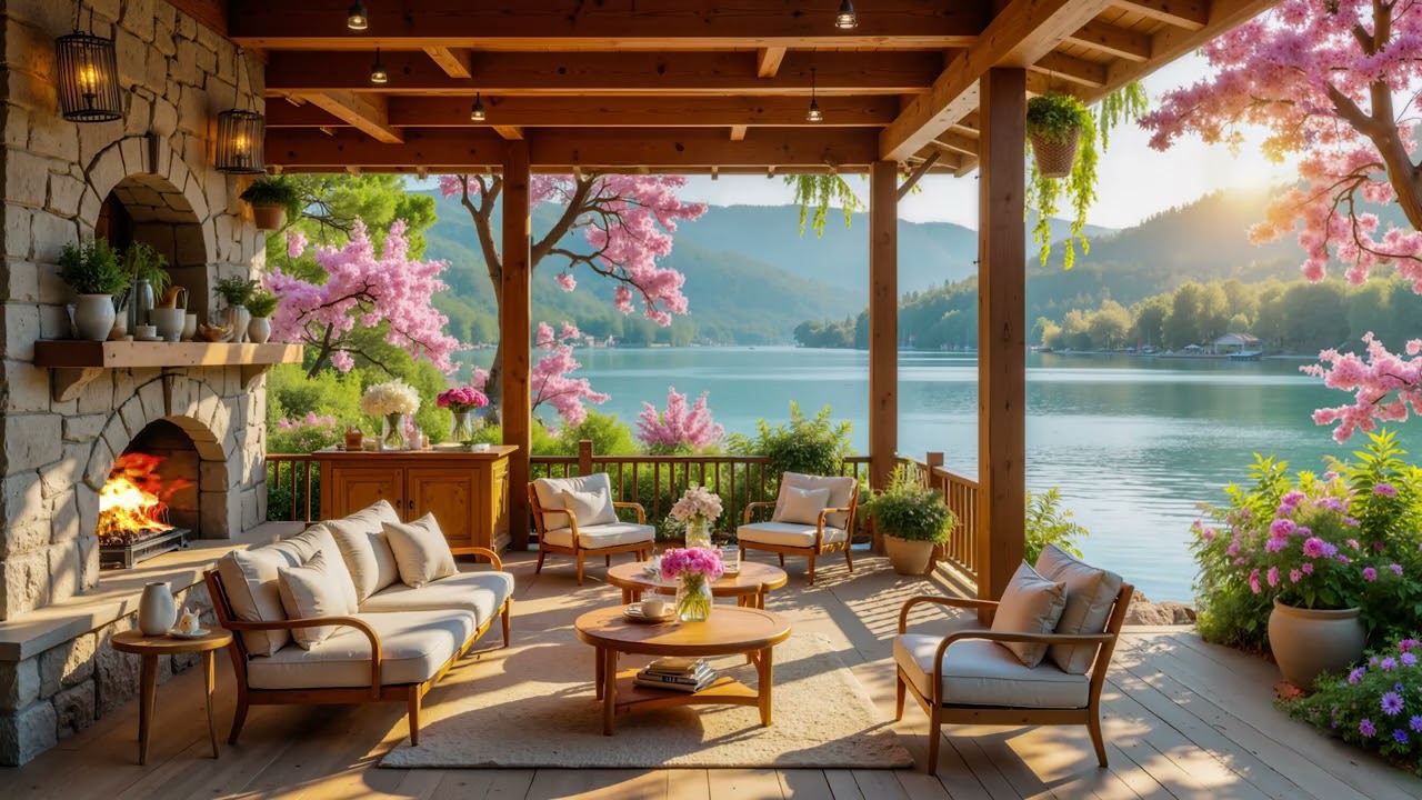 Spring Blossom Lakeside Escape 🌸 Peaceful Piano Music & Nature Ambience for Relaxation