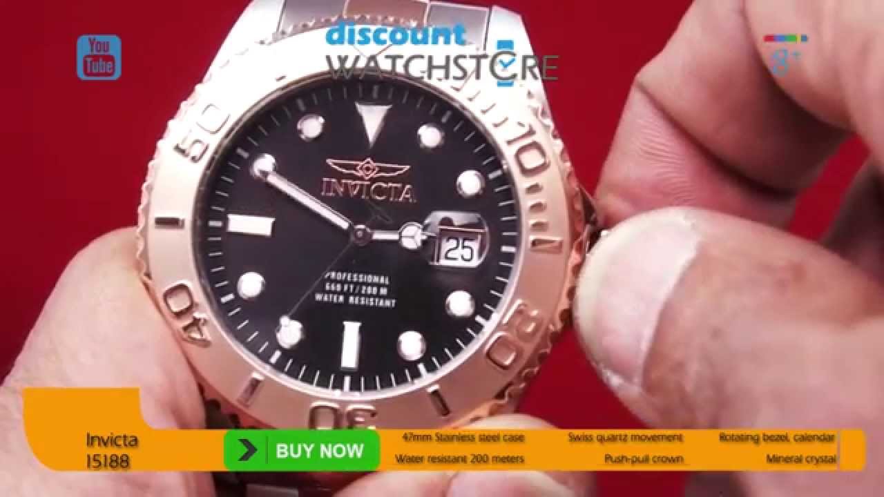 Invicta 15188 Men's Pro Diver Black Dial Two Tone Steel Bracelet Dive Watch Review Video