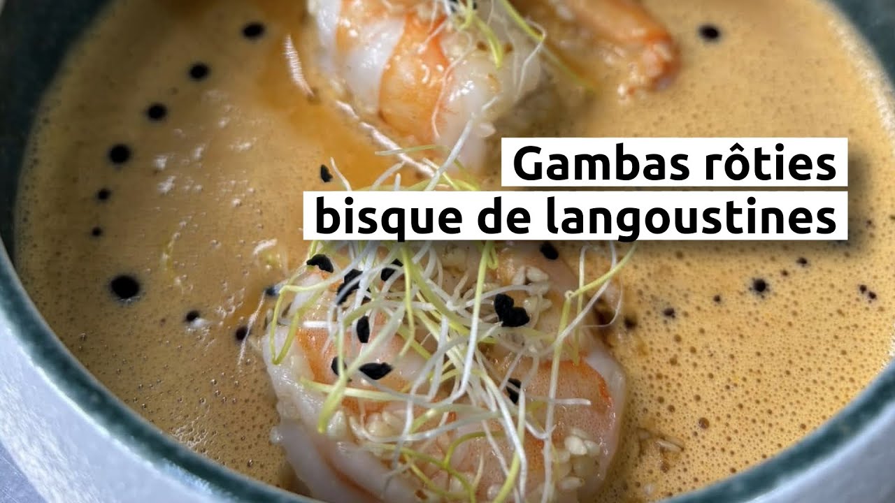 Gambas rôties et bisque de langoustines