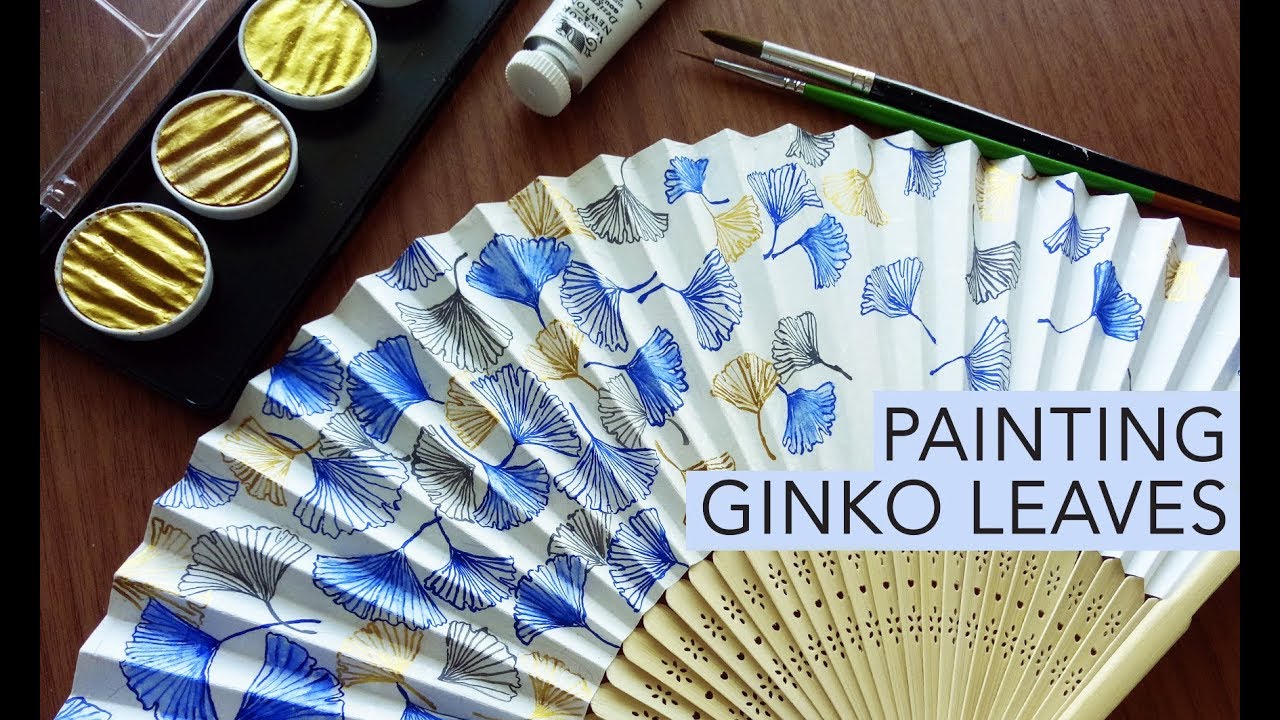 Painting Process: Ginko leaves on Japanese fan