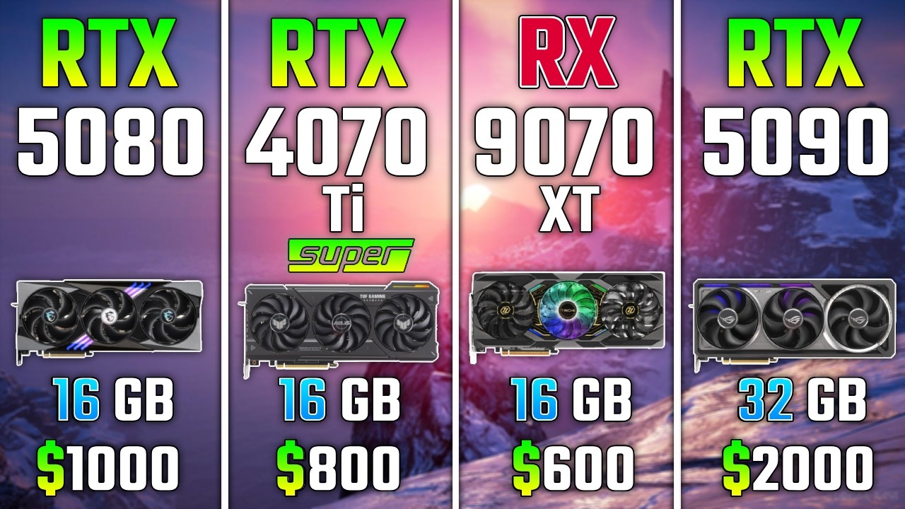 RTX 5080 vs RTX 4070 Ti SUPER vs RX 9070 XT vs RTX 5090 | Test in 7 Games