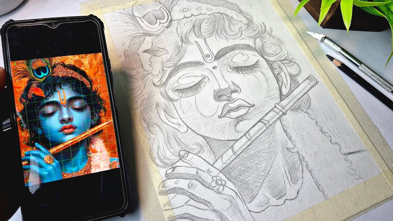 Draw With Me - Krishna Drawing,  Outline Tutorial,  Step By Step 😍