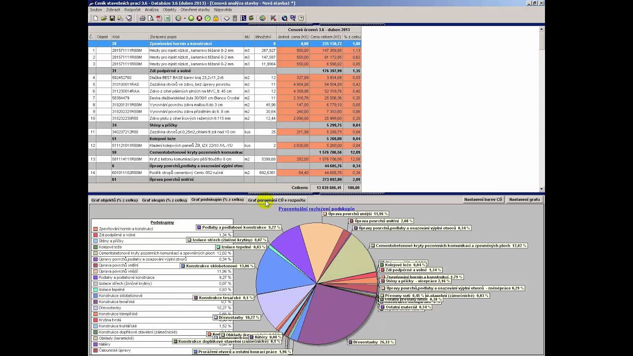 Ceník stavebních prací -  školení pro práci s programem