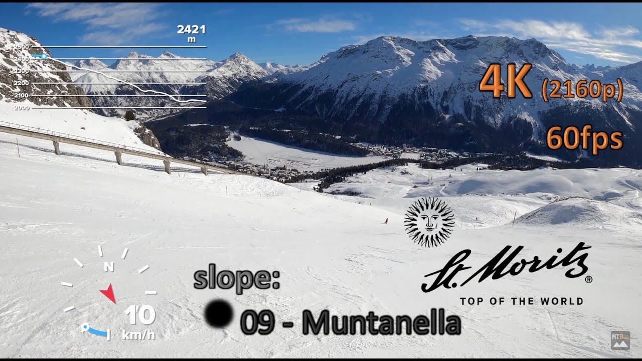 Ski run St. Moritz Corviglia | slope 09 - Muntanella [black run !] | 4K POV