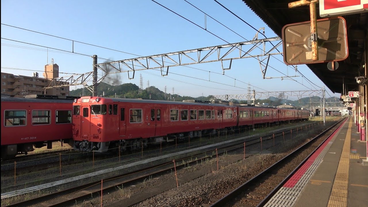 キハ47形4両編成のエンジン起動　西出雲行きを米子駅で撮影(2021/5/28)
