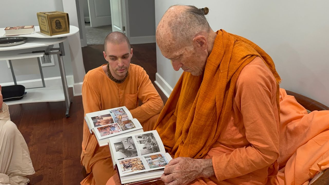 Bhakti Vikasa Maharaja receives first print of The Mood & Mission of Srila Prabhupada