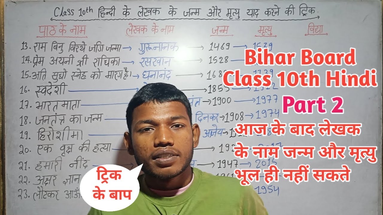 लेखक के जन्म और मृत्यु याद करने की ट्रिक पार्ट 2।Class 10th Hindi।@Onlinegkgs_Classes sunny sir