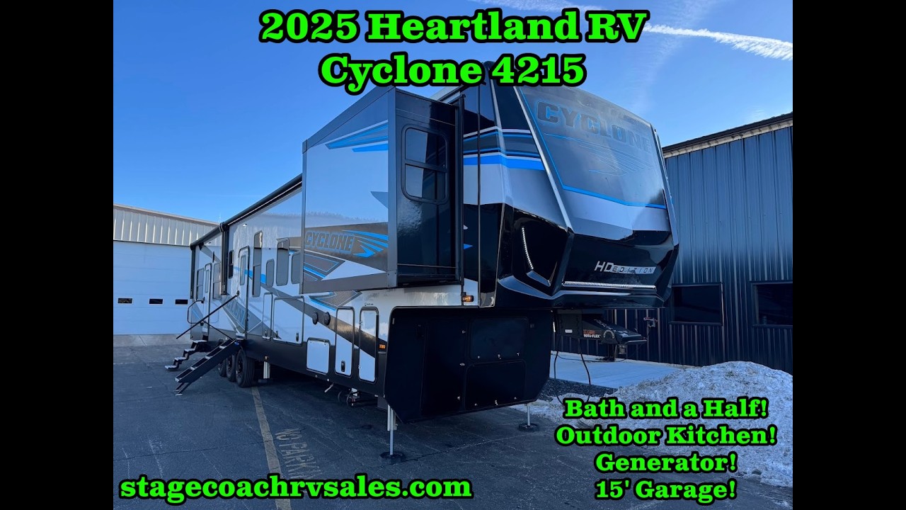 2025 HEARTLAND RV CYCLONE 4215 WALKTHROUGH! BATH AND A HALF! OUTDOOR KITCHEN! GENERATOR! 15' GARAGE!