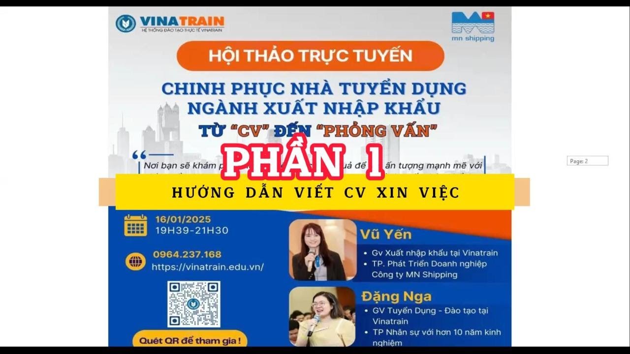 HƯỚNG DẪN VIẾT CV XIN VIỆC CHO NGƯỜI TRÁI NGHÀNH - HỘI THẢO TRỰC TUYẾN VINATRAIN