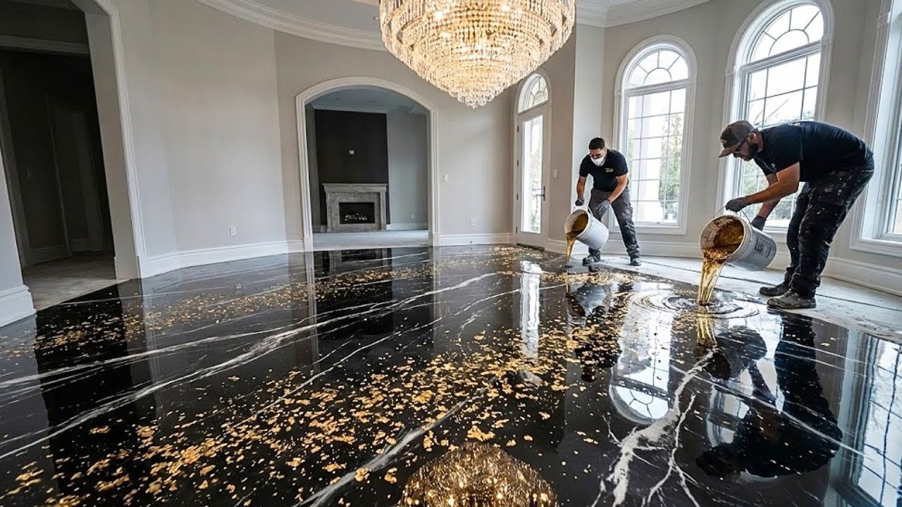 Top 10 Luxurious Epoxy Floors Featuring Gold Flakes and Black Marble Resin