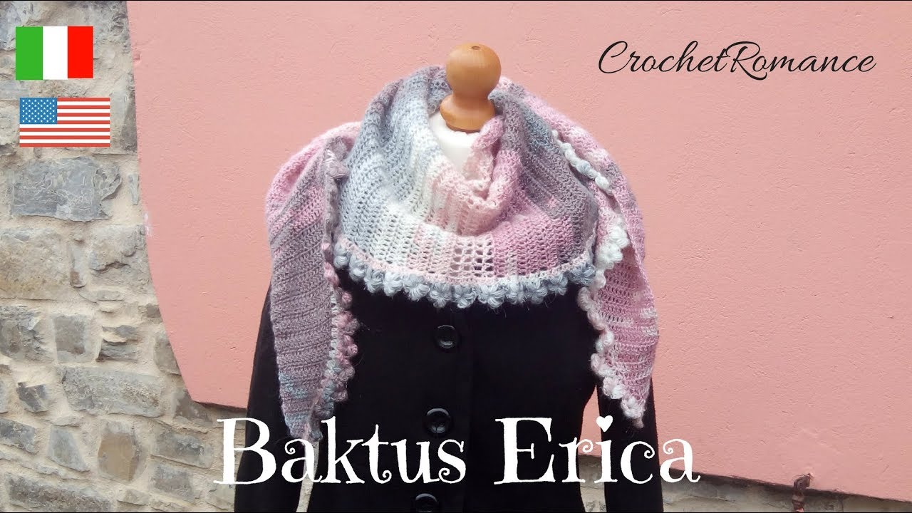 Erica - Sciarpa Baktus con bordo fiore a uncinetto - crochet baktus scarf with english subtitles