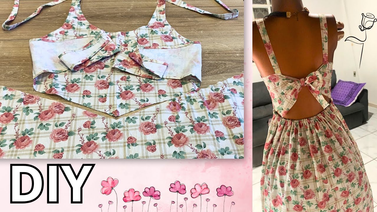 Vestido lindo com amarração e elástico nas costas usando Tricoline