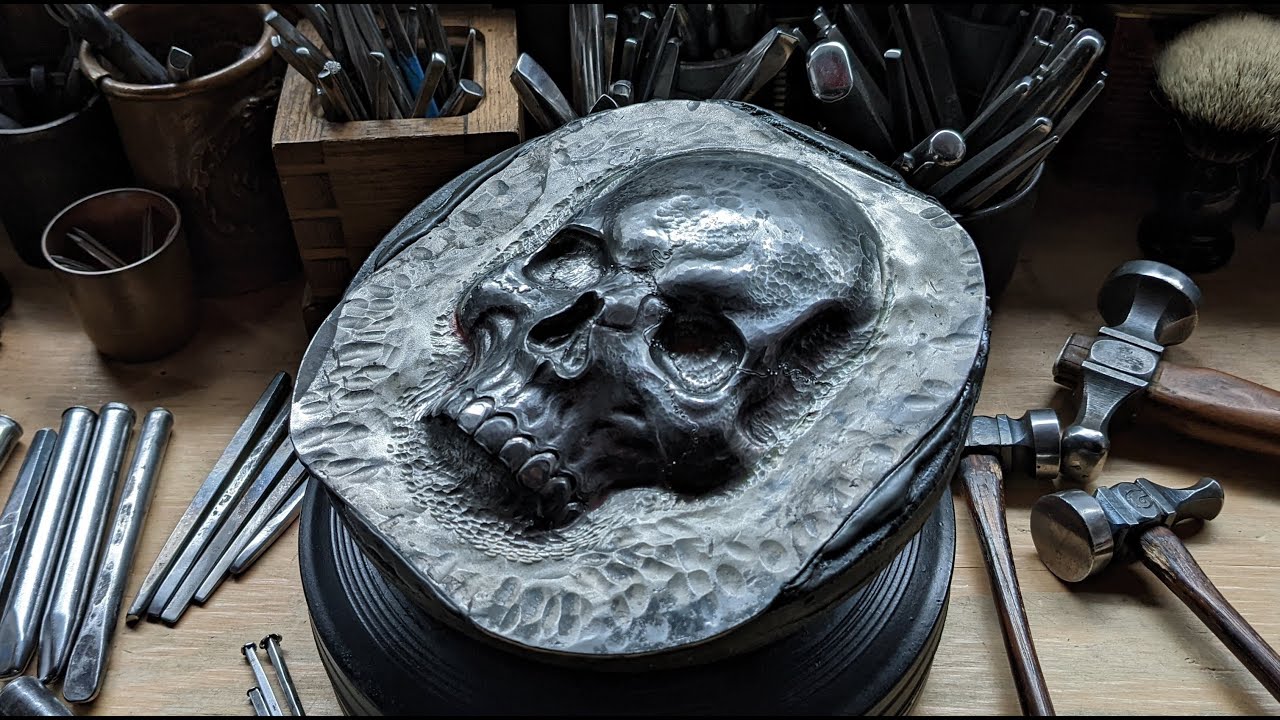 Raised and Chased Steel Skull (full edit)