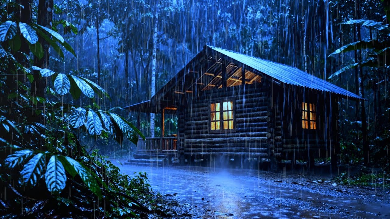 Rain Sounds at Night in a Forest Cabin 🌧️ Fall Asleep Faster, Feel Safe & Relaxed