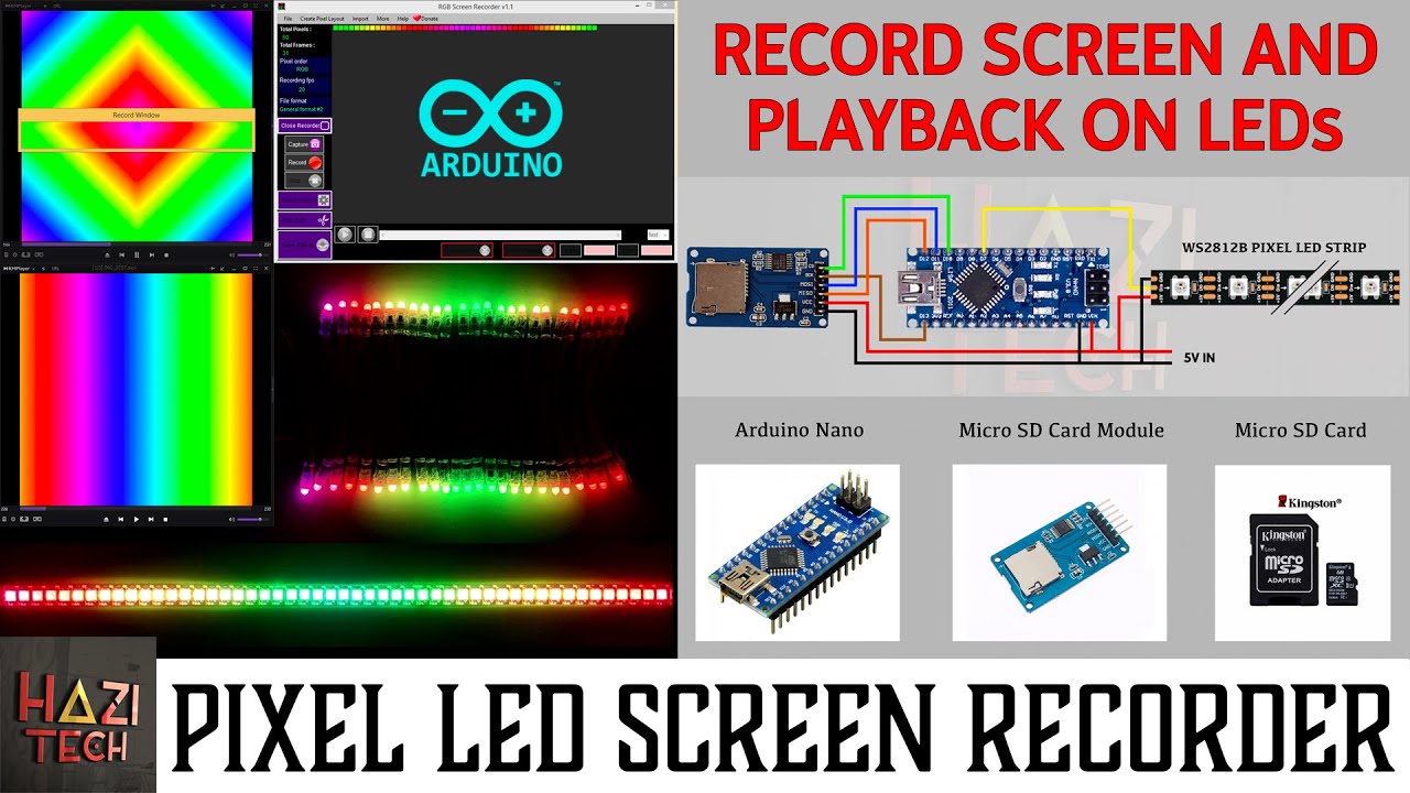 Record Your PC Screen and Playback on RGB LEDs | Pixel LED Driver Using Arduino and SD card